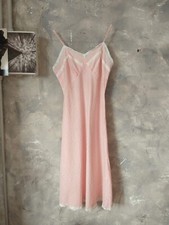 Abito/camicia da notte anni '60 in cotone con pizzo lungo la scollatura