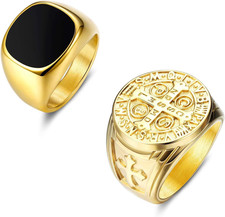 Anello Con Sigillo Da Uomo Largo, Acciaio Inossidabile, Smalto Nero E Croce Reli