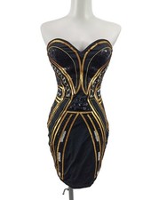 H&M Abito senza spalle Donna Abito Taglia IT 40 nero-oro elegante