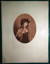 Stampa antica ovale RAGAZZA CON MAZZOLINO DI PRIMULE 1900 Antique print