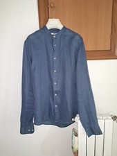 camicia blu in lino senza
