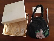Borsa pochette Donna Vintage in perline e pelle in scatola originale e specchio