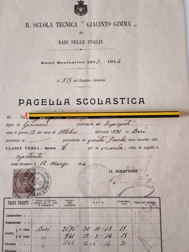 Pagella scolastica anno 1913 - pagella,