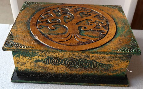 Gold green engraved tree - engraved, of
