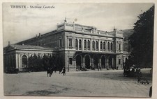 Cartolina Trieste stazione centrale animata treno ferrovia paesaggistica T2