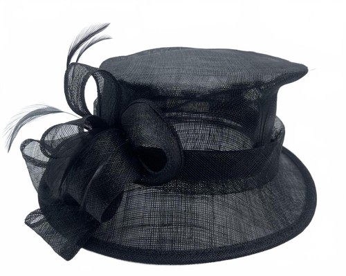 Vintage black mesh swan hat - black,