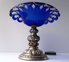 Vetro Ciotola / Ciotola Piede Argento Vetro Cammeo Um 1880 K56