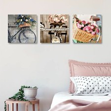 Tris bici vintage - QUADRI 3x misure diverse TELA SHABBY CHIC ROSA FIORI VINTAGE