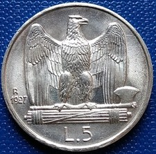 MONETA REGNO 5 LIRE AQUILOTTO  1927**IMPERO,AG 835/ 5 GR, CONSERVAZIONE SPL QFDC
