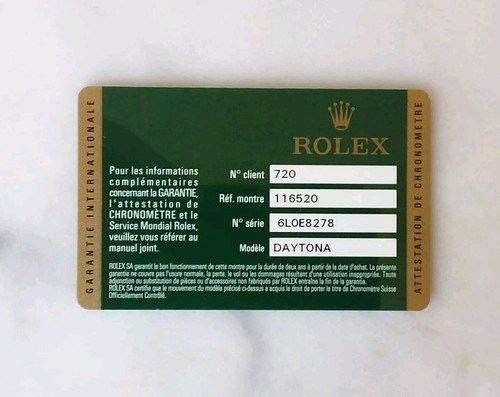 Rolex guarantee warranty card - guarantee,