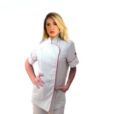 Camice,Casacca da Lavoro Donna, Slim Fit,per Estetista,parrucchiera, cuoca "bian