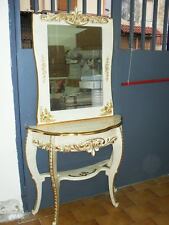 CONSOLLE E SPECCHIO IN LEGNO DECORO AVORIO ORO ENTRATINA SOGGIORNO ARREDO CASA