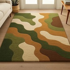 Nuova lana trapuntata a mano, motivo verde e marrone multicolore, design living