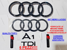 Kit 6 Stemmi A1 8X Loghi Anelli Anteriore e Posteriore + TDI + 2 SLINE nero luc.