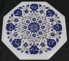 Tavolo Balcone con Pietra Lapislazzuli Intarsiata Lavoro Ottagonale Marmo Tavolino Caffè