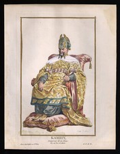 vecchia stampa artistica KAMHY imperatore di CINA 18 Th. HALDE dipinto a mano