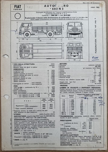 Fiat autocarro 682 scheda - autocarro, -scheda