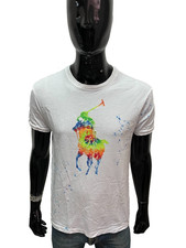 T-shirt Polo Ralph Lauren Uomo Taglia M Bianca Cotone Logo Multicolor Originale