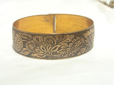 Vintage/Antico Largo Color Oro Floreale Foglie Design Ovale Bracciale Rigido