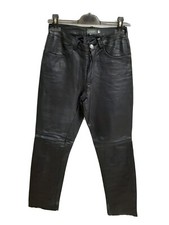 Pantalone jeans barone donna woman tg 42 sz 28 nero pelle real leather vintage