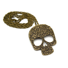 Collana Hip Hop Uomo Uomo Bronzo catena lunga Pendente Teschio Grande Rapper