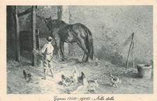 Cartolina - Postcard - Illustata - E. Gignous - Nella stalla - anni '40
