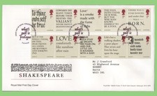G.B. Set Shakespeare 2016 su copertina primo giorno Royal Mail, Stratford upon Avon