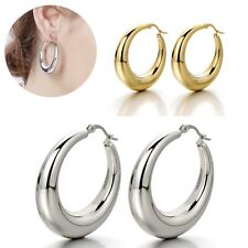 Orecchino Cerchio Acciaio Uomo Donna Bombato Pirata Diametro 23mm 30mm 40mm 50mm