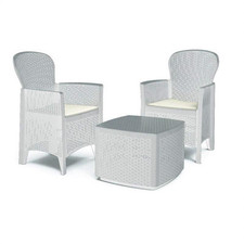 SALOTTO SET DA GIARDINO IN RESINA TREE TAVOLINO 2 POLTRONE CUSCINI BIANCO