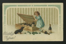 cartolina d'epoca-post card-QUADRIFOGLIO-quatrefoil-fortuna CHAMPAGNE AUGURI