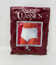 Slip uomo Hanes Classics taglia 34 bianco confezione da 3 NOS VINTAGE NUOVO 1984 100% cotone