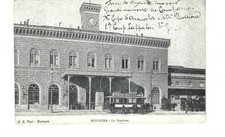 BOLOGNA STAZIONE DEL TRENO TRAMVAI  PUBBLICITA' VERMOUTH ZARRI CARTOLINA FP VG