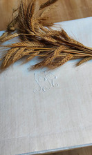 Antico Lenzuolo Misto Canapa Iniziali PR Letto Francese/Piazza e Mezza