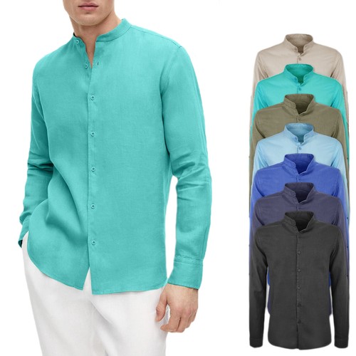 Camicia uomo lino coreana slim - camicia,