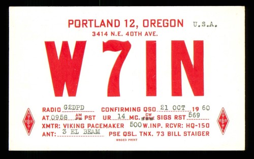 Qsl card radio usa w7in - card,