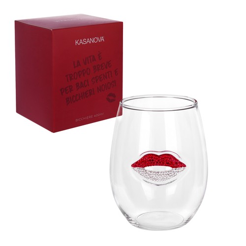 Bicchiera vetro labbra - , rosse