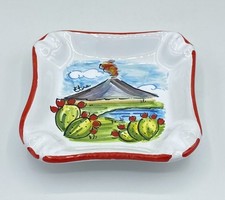 Posacenere in Ceramica Dipinto a Mano con Etna e Fichi d'India