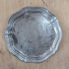 Antico piatto francese bordo fiore peltro piccolo 10 cm, decoro vintage, da collezione