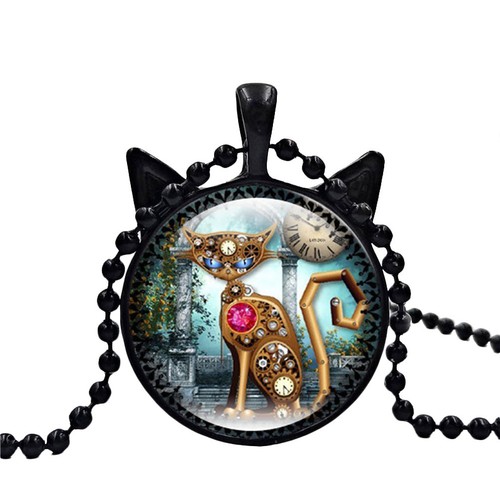 Steampunk cat collana orologio - cat,