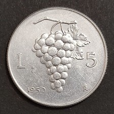 5 LIRE UVA 1949 1950 BB SPL