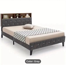 Struttura Letto Matrimoniale Piattaforma Imbottita Supporto Doghe Letto con Testiera Portaoggetti