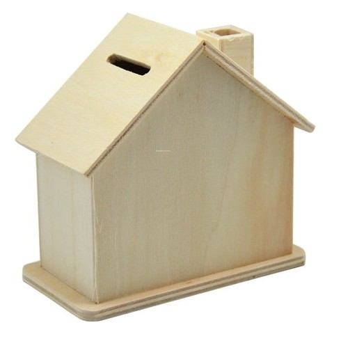 Wooden house piggy bank - house, –