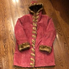 DENNIS BASSO Cappotto donna lungo scamosciato malva con fodera in pelliccia sintetica cappotto con cappuccio taglia M