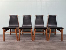 Set Di 4 Sedie Design Italiano Anni 80 In Legno E Pelle