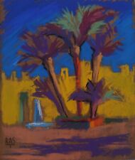 Quadro moderno Africa blu e giallo,dipinto a mano 28x23 cm sulla carta abbrasiva