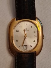 REVUE Orologio Vintage Tonneau Placcato Oro Datario Svizzero Anni '70 S 7615 A