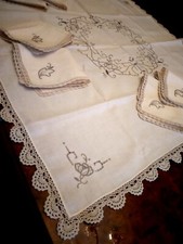 Tovaglia Mistolino Ricamo Pizzo Uncinetto E Tovaglioli Nuova!
