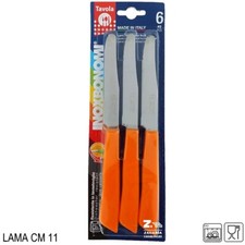 SET 6 PZ COLTELLI TAVOLA LAMA CM 11 IN ACCIAIO INOX DENTATA MANICO ARANCIONE