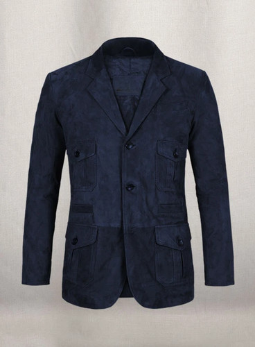Blazer pelle suede blu navy - blu,
