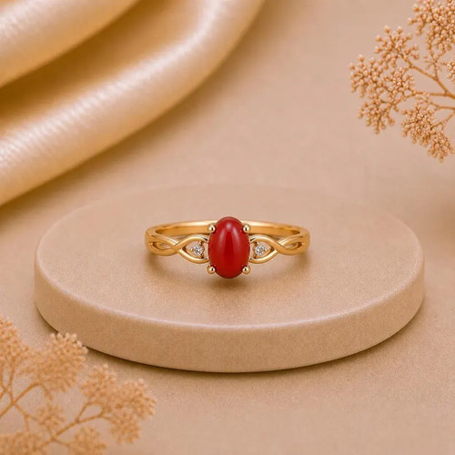 Anello corallo lega - corallo,, ottone